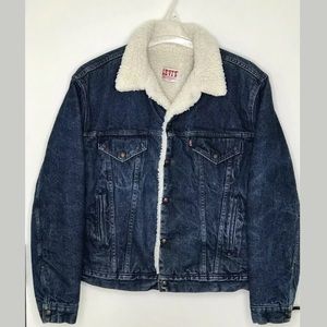 Vtg LEVI’S Sherpa Dark Denim Jean Jacket Men's 46L